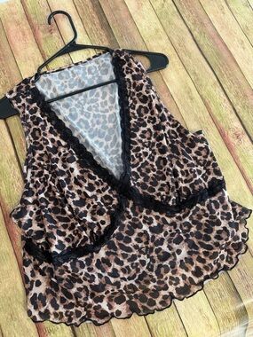 Leopard Print Mesh Babydoll Tank Top | Y2K Going Out Top